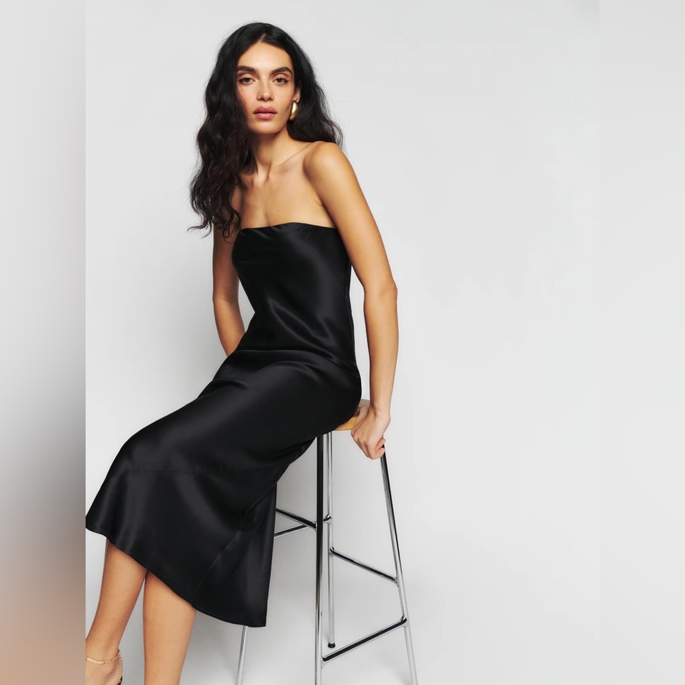 Reformation | Size XS Black Joana Silk Strapless Dress